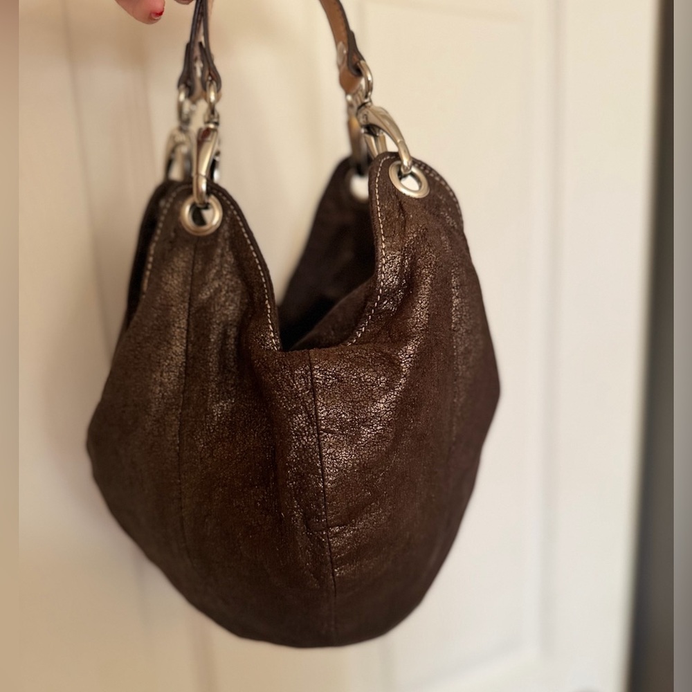 Gianni Bini soft bronze suede bag, very similar as JC LOLA bag, silver hardware